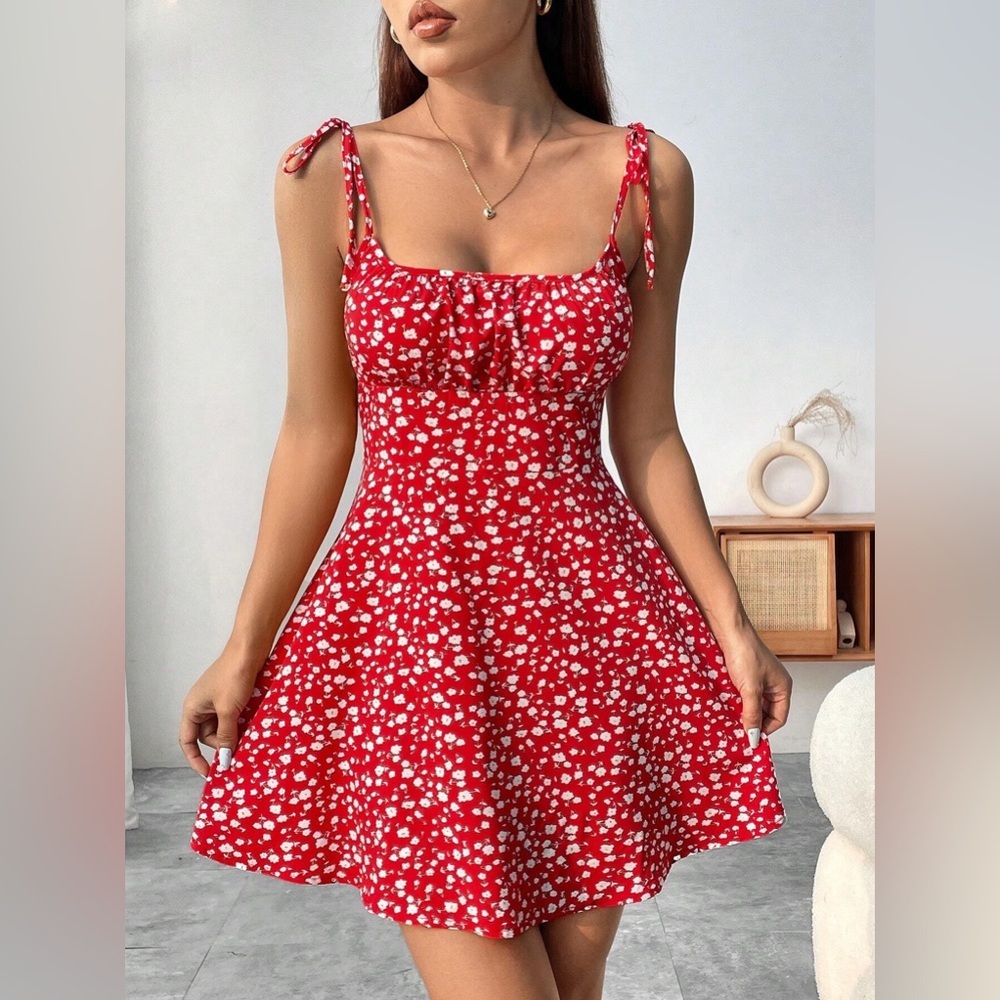 Tied sleeve fitted bust floral print mini dress black - Picture 3 of 3